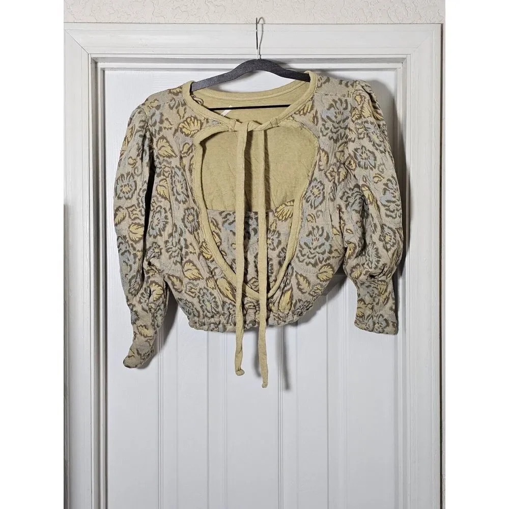 Free People Womens No Ordinary Top Size Small‎ Floral Open Back Puff Sleeve